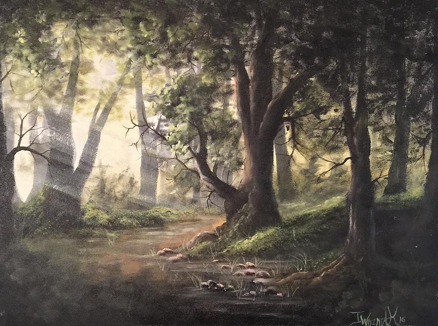 Deep forest rays  Painting by Justin Wozniak