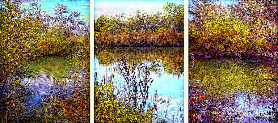 Deep Lake Reflections - Triptych Digital Art by Joel Bruce Wallach