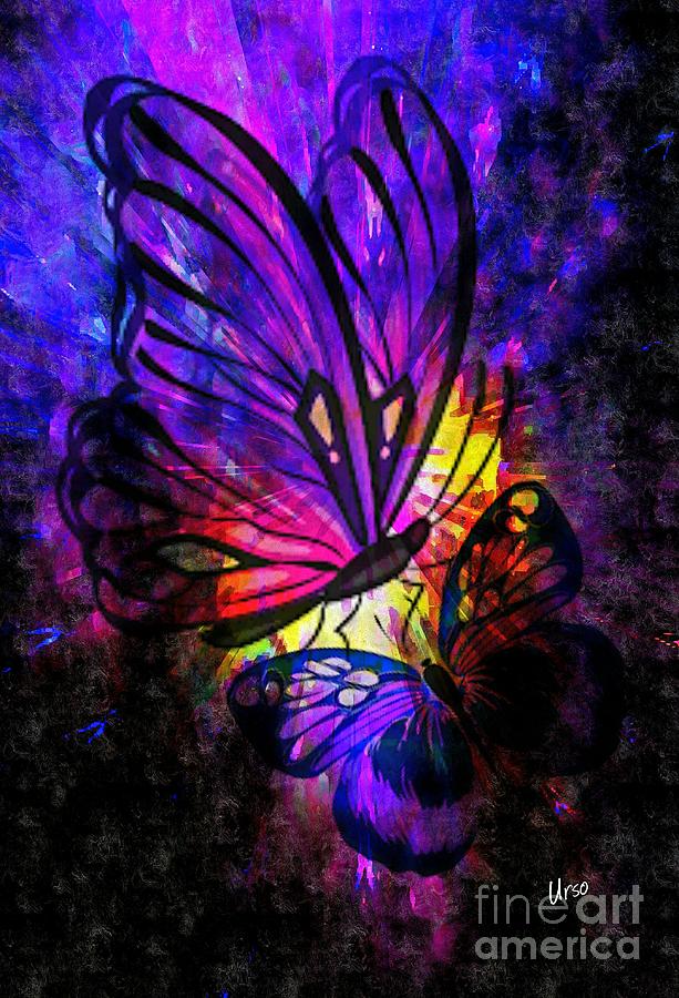 Deep Purple Digital Art - Deep Purple Butterflies by Maria Urso