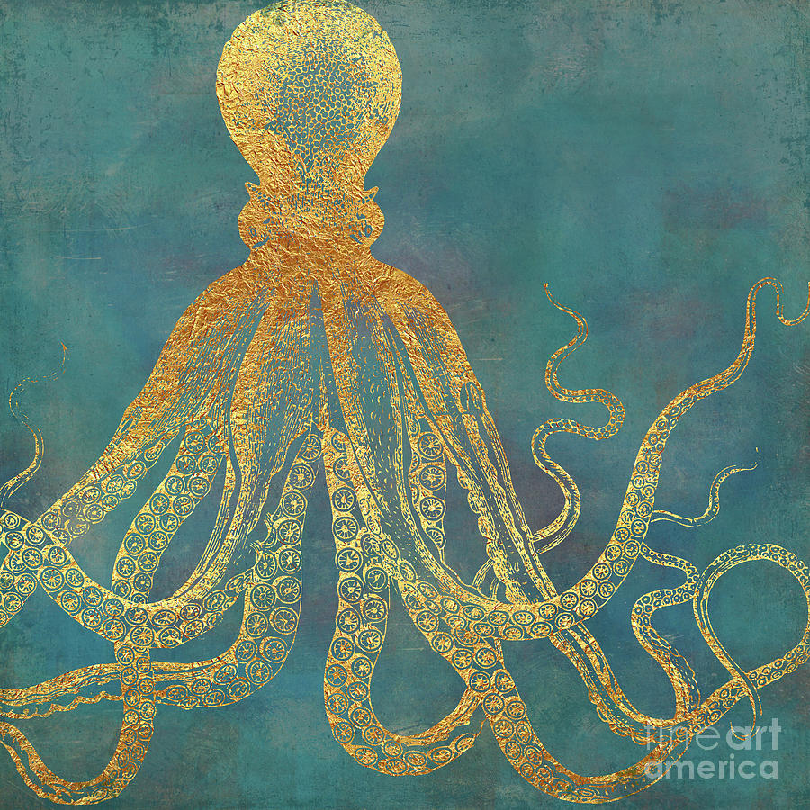 Deep Sea Life II Golden Octopus, marine texture Painting by Tina Lavoie