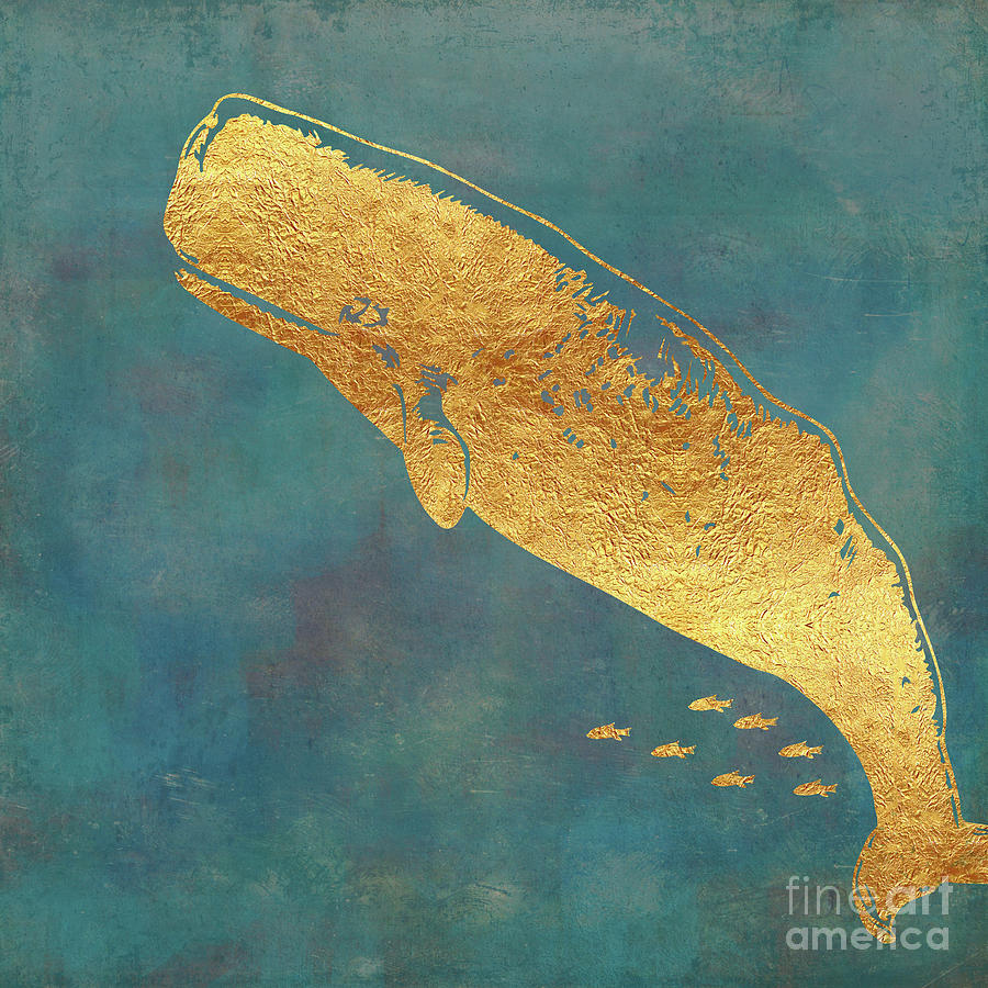 Deep Sea Life II Golden Whale, ocean texture Painting by Tina Lavoie