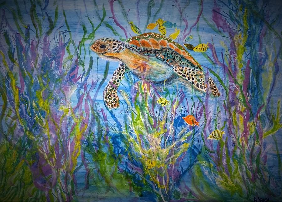 Deep Sea Turtle Painting by Anne Sands