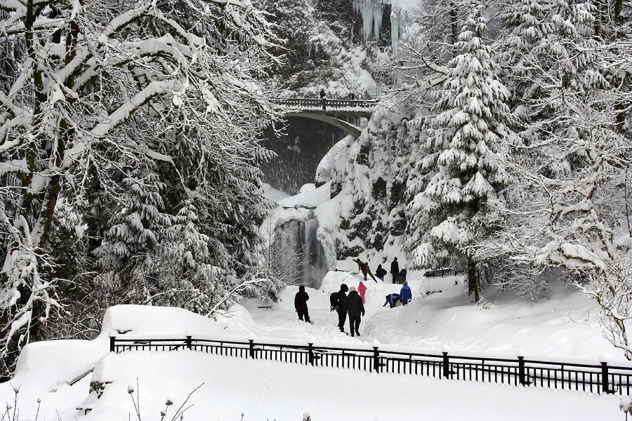 Deep Snow Multnomah Falls Photograph by Wes and Dotty Weber