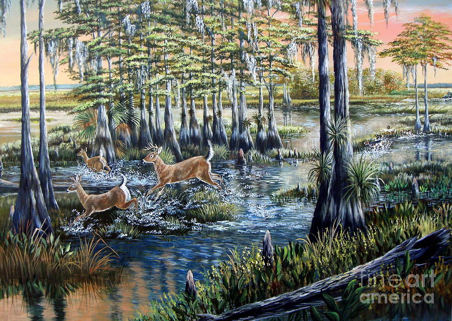 Deer Painting - Deer and dogs- A Southern tradition by Daniel Butler