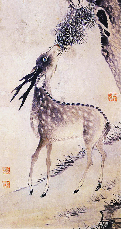 Deer and Pine Painting by Jang Seung eop