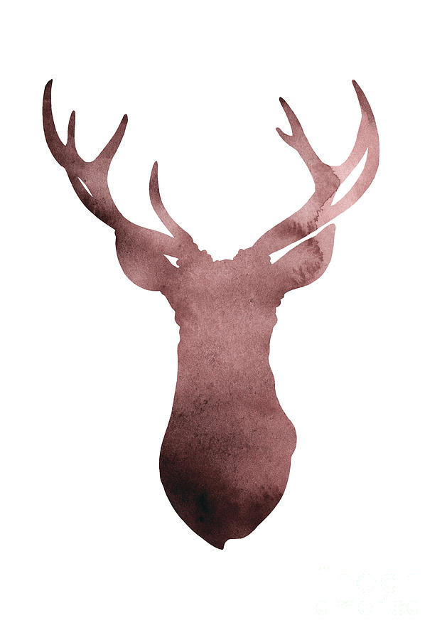 Abstract Painting - Deer antlers silhouette minimalist painting by Joanna Szmerdt
