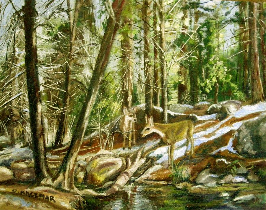 Deer Painting - Deer at Creek by Olga Kaczmar