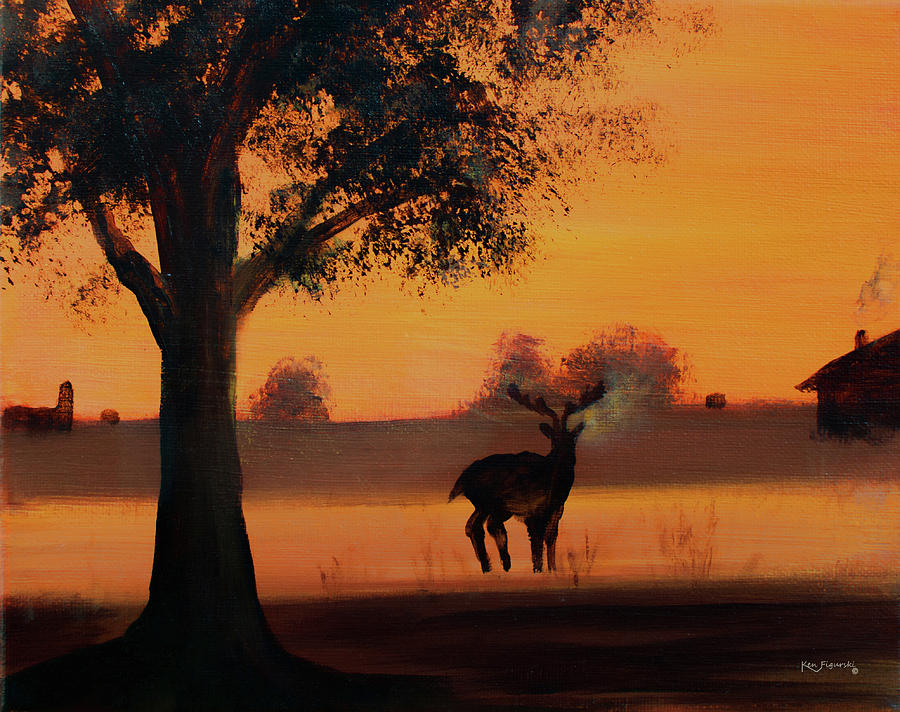 Deer At Sunset 2 Painting by Ken Figurski
