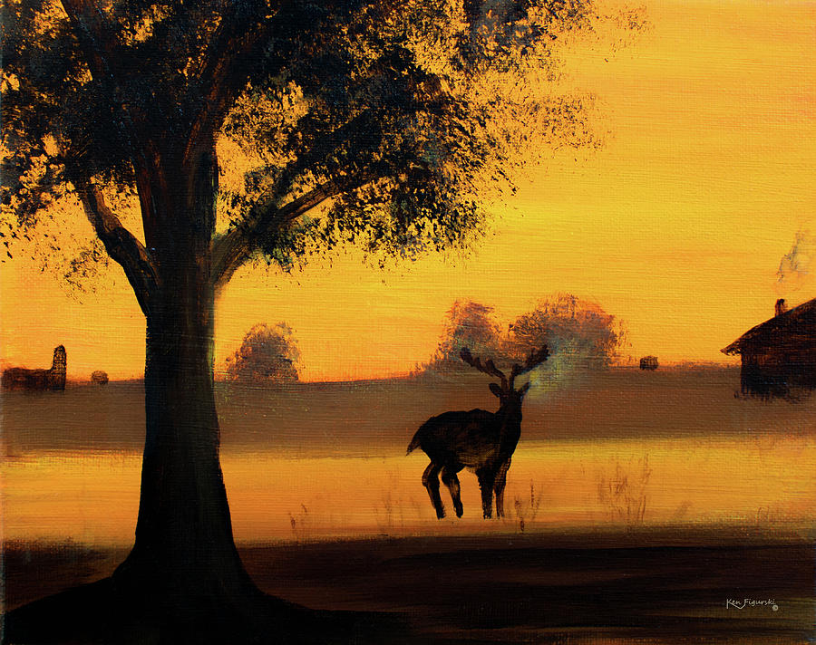 Deer At Sunset Painting by Ken Figurski