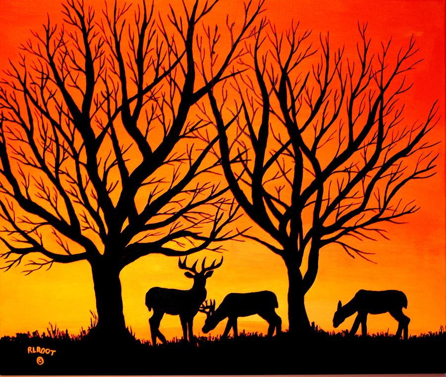 Deer at Sunset Painting by Ralph Root