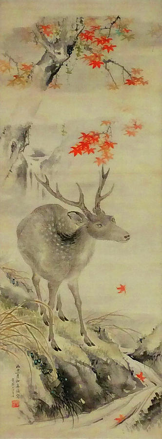 Deer By Mountain Stream Painting by Mountain Dreams