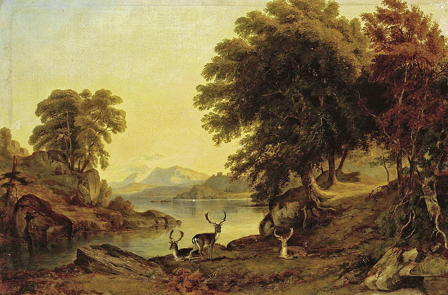 Deer by the Banks of a Lake Painting by Jacob Thompson