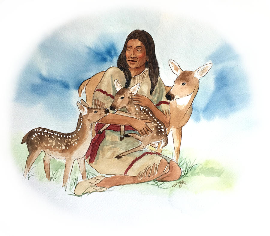 Cherokee Painting - Deer Clan Mother by John Guthrie Cherokee Painting - Deer Clan Mother by John Guthrie