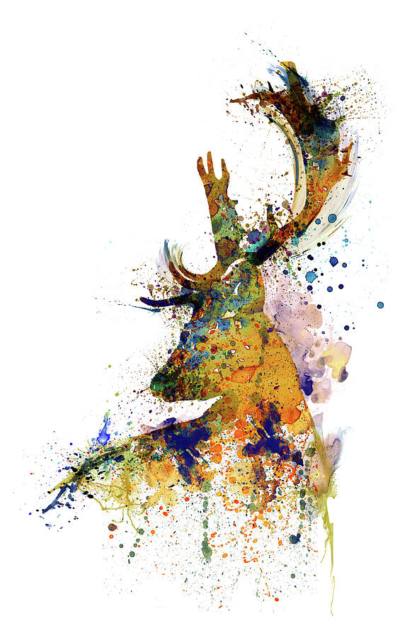 Deer Head Watercolor Silhouette Painting by Marian Voicu