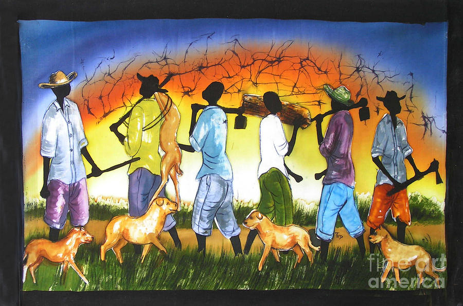 Family Painting - Deer Hunt by Ted Samuel Mkoweka Family Painting - Deer Hunt by Ted Samuel Mkoweka