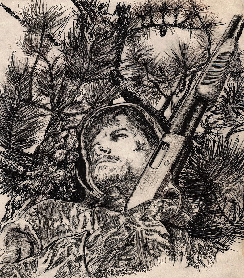 Tree Drawing - Deer Hunter by Kathleen Kelly Thompson