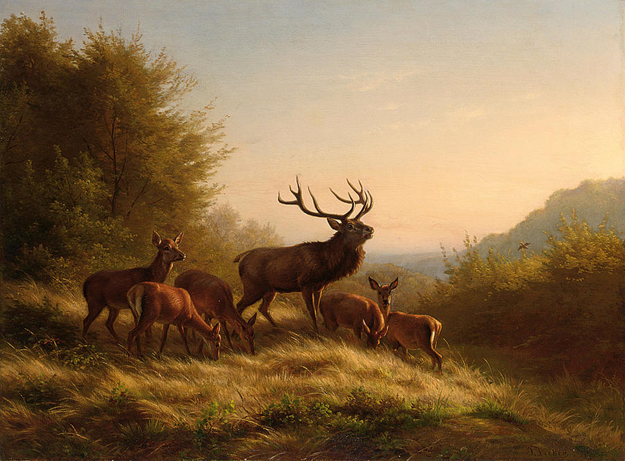 deer landscape painting