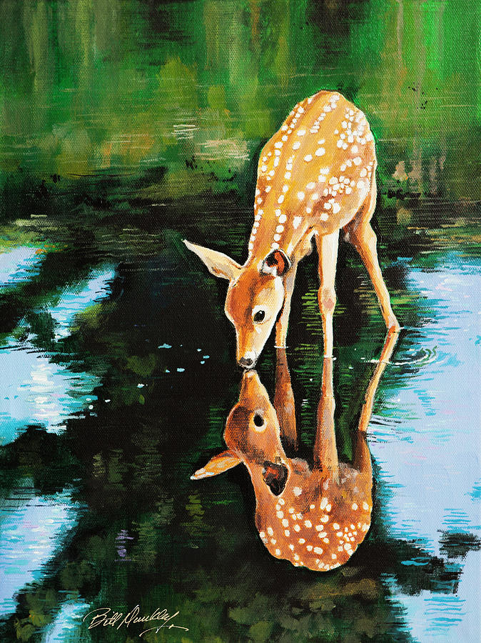 deer drinking water painting