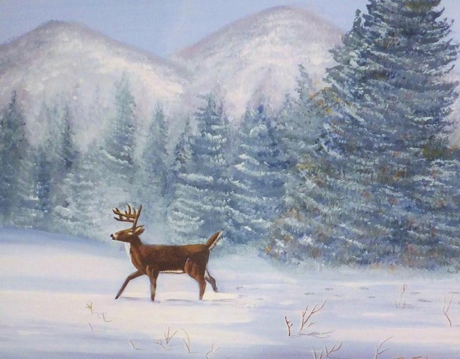 Deer In The Snow Painting by Denise F Fulmer