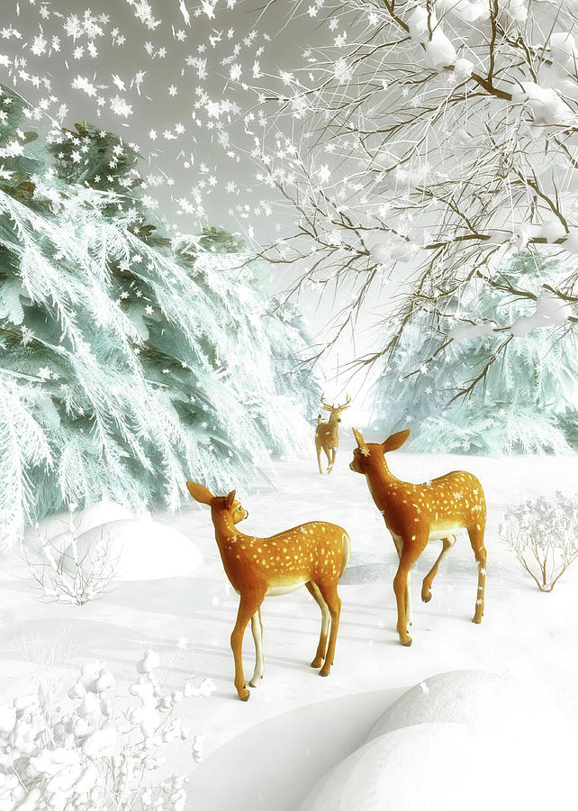 Deer in the snow Painting by Jan Keteleer