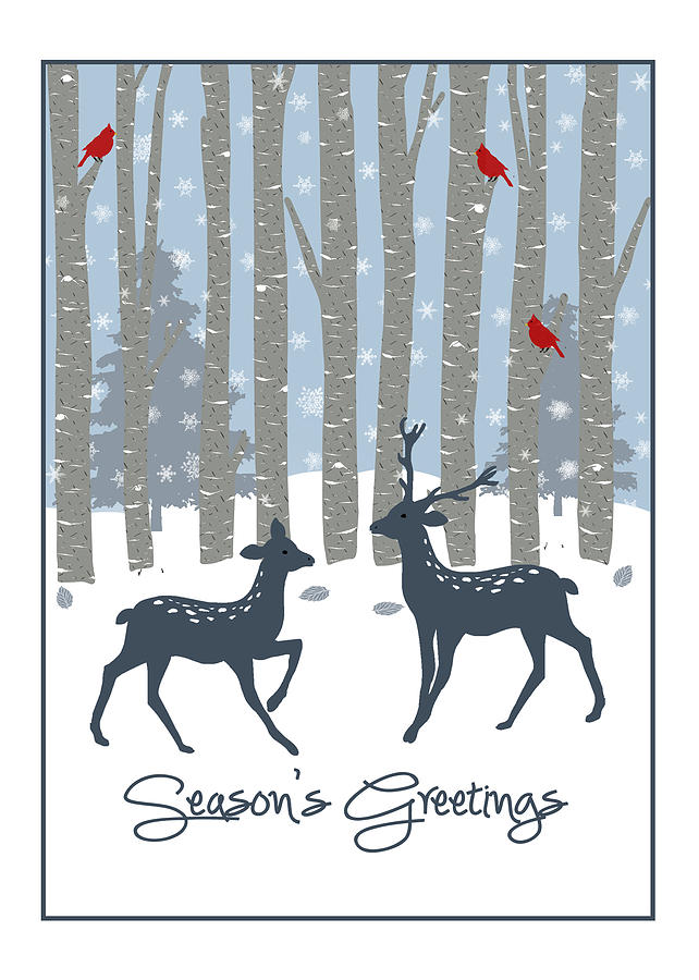 Deer in the Winter Forest Christmas Card Digital Art by Jayne Wilson