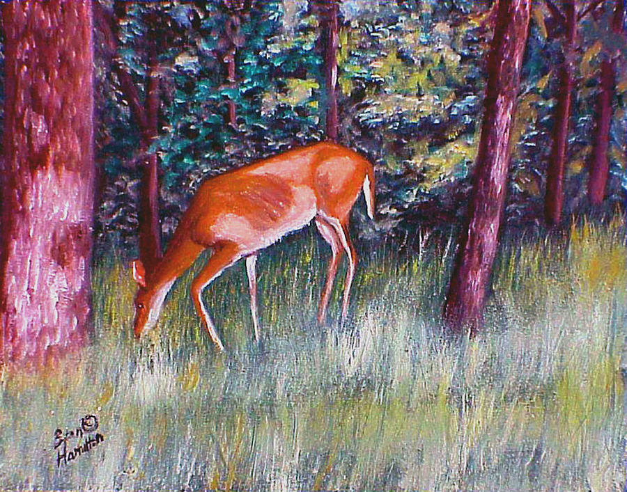 Deer in Woods Painting by Stan Hamilton