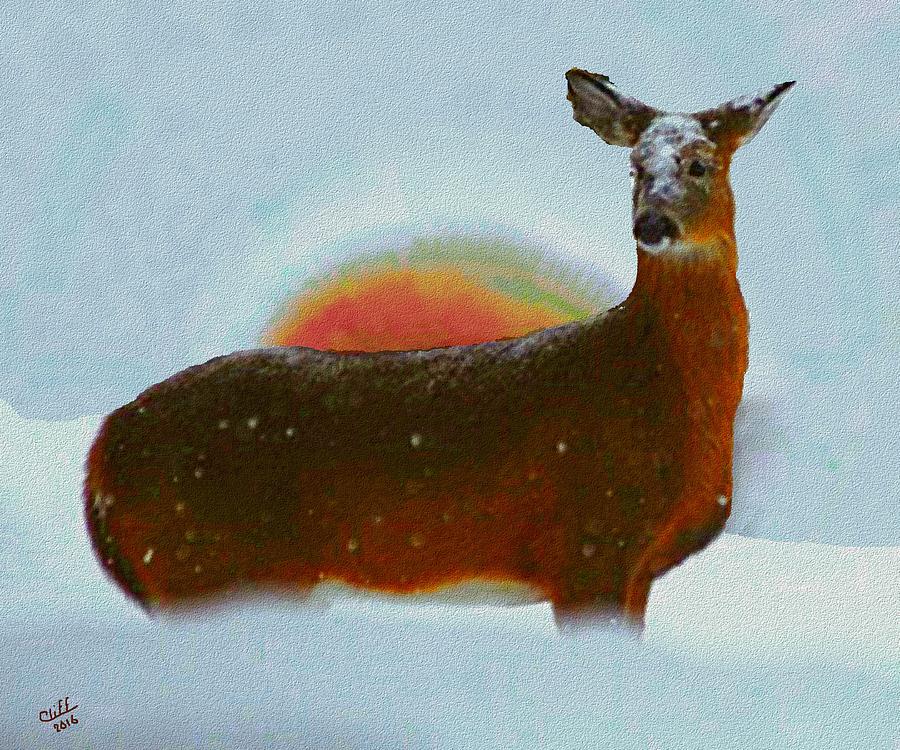 Deer in Yard Painting by Cliff Wilson
