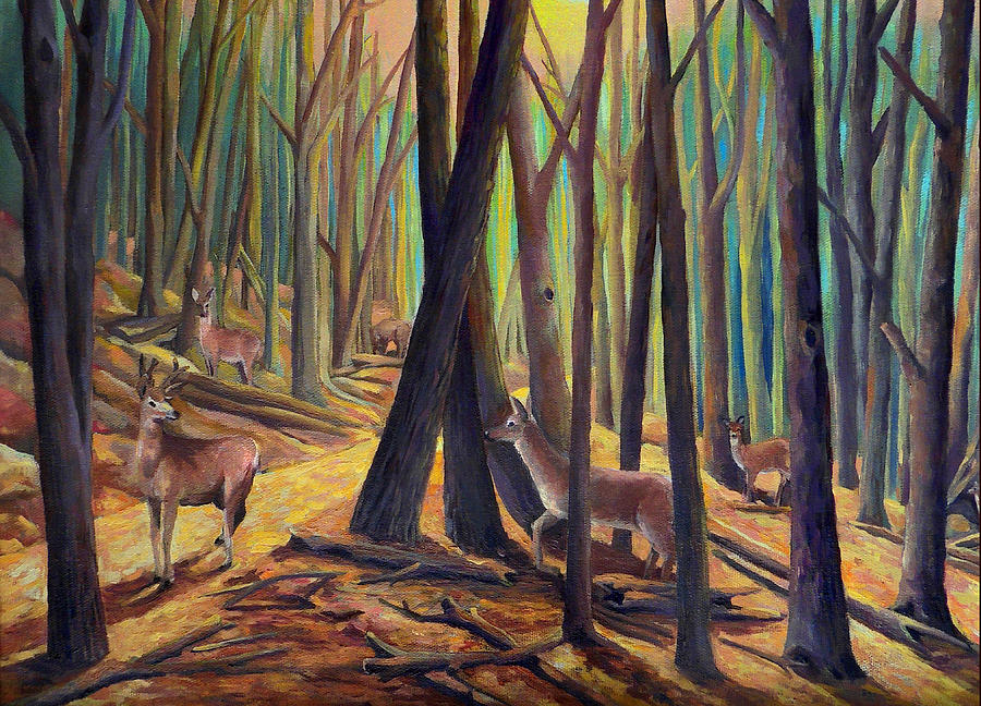 Deer on the Move a detail Painting by Nancy Griswold