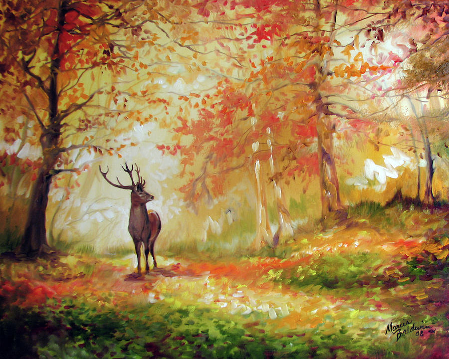 DEER on the WOODEN PATH Painting by Marcia Baldwin