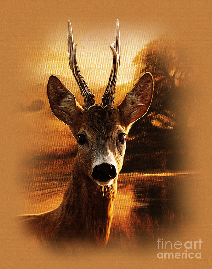 Deer Portrait Painting by Gull G