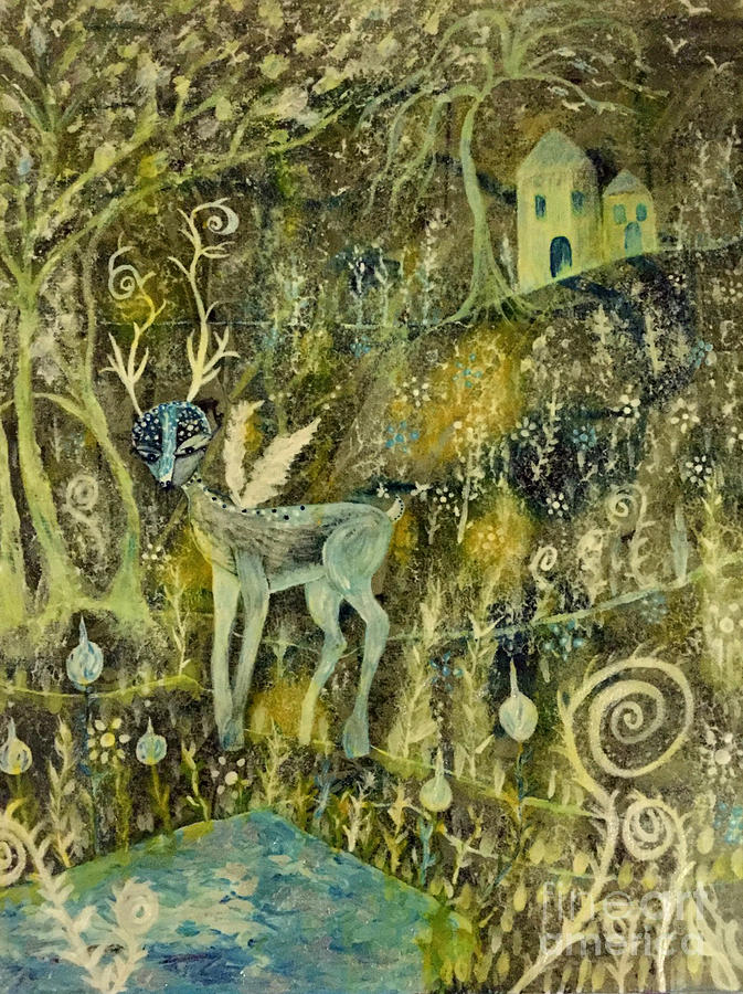 Deer Reflections Painting by Julie Engelhardt