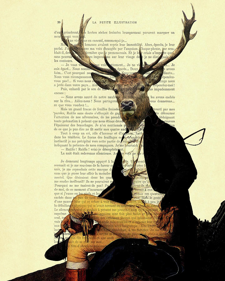 Deer Digital Art - Deer regency portrait by Madame Memento