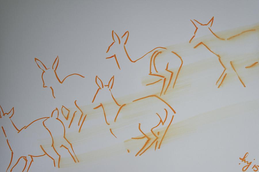 Deer Running At Speed Drawing by Mike Jory