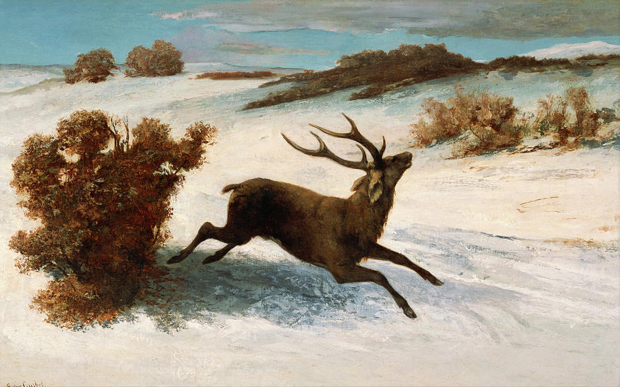 Deer Running In Snow Painting by Mountain Dreams