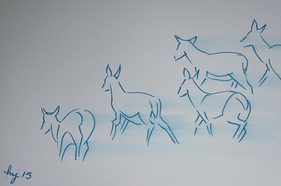 Deer Running Drawing by Mike Jory