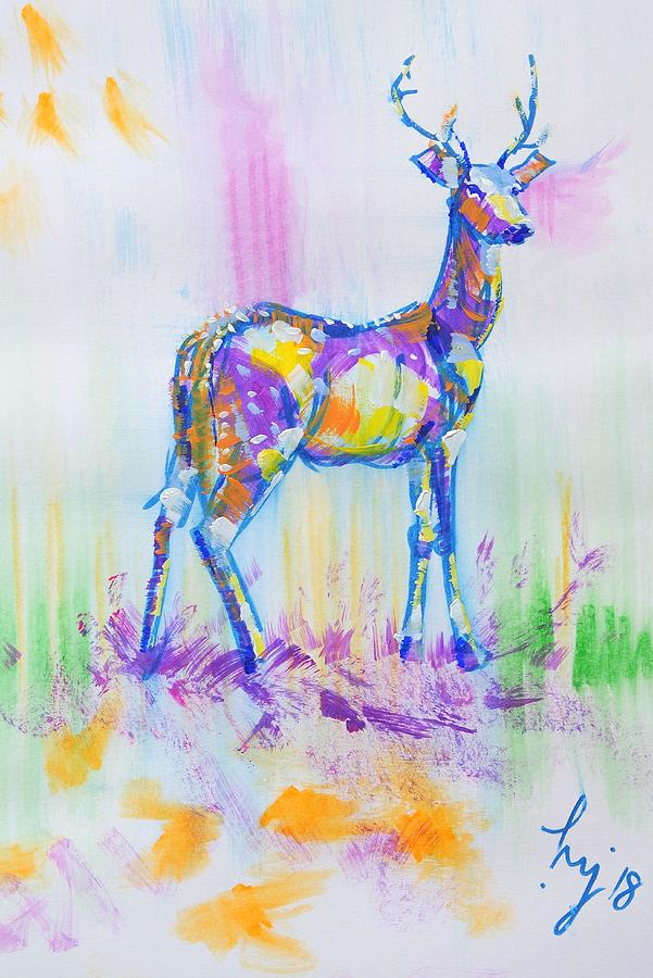 Deer with antlers painting Mixed Media by Mike Jory