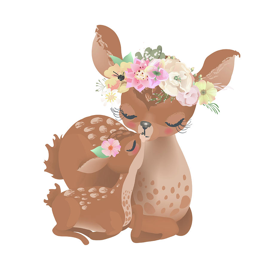 Deer Digital Art - Deer Woodland Boho Baby Nursery Floral Throw Pillow by Pink Forest Cafe