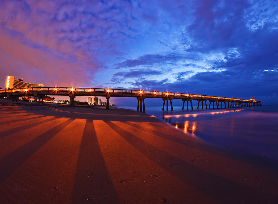 Beach Photograph - Deerfield Beach, Florida pier at dusk by Paul Cook