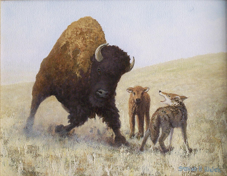 Bison Painting - Defending a young one by Steven Welch Bison Painting - Defending a young one by Steven Welch