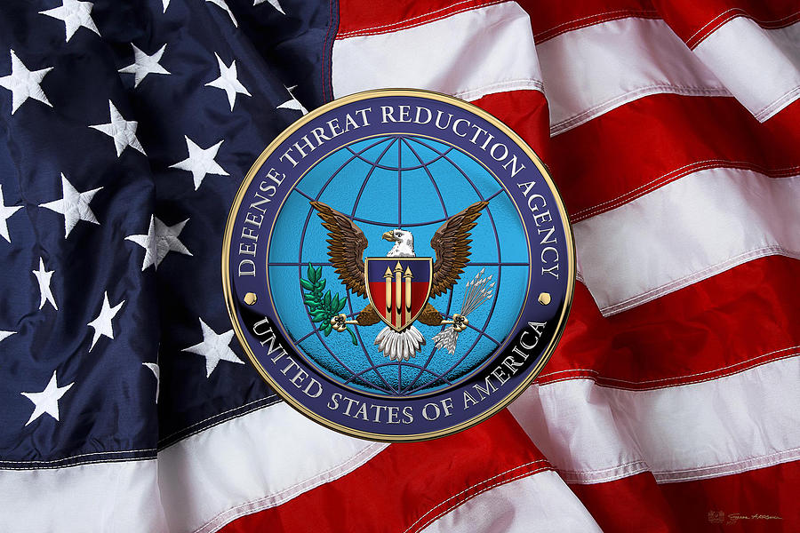 Defense Threat Reduction Agency -  D T R A  Seal over U. S. Flag Digital Art by Serge Averbukh