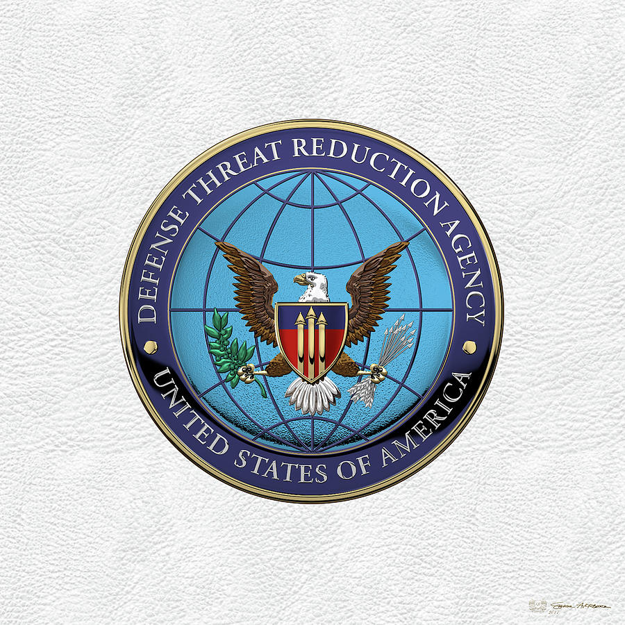 Defense Threat Reduction Agency -  D T R A  Seal over White Leather Digital Art by Serge Averbukh