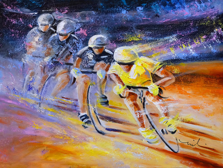 Defying Time In A Yellow Jersey Painting by Miki De Goodaboom