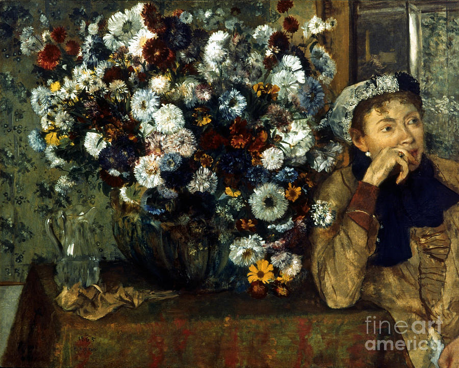 Degas: Woman & Flowers Photograph by Granger