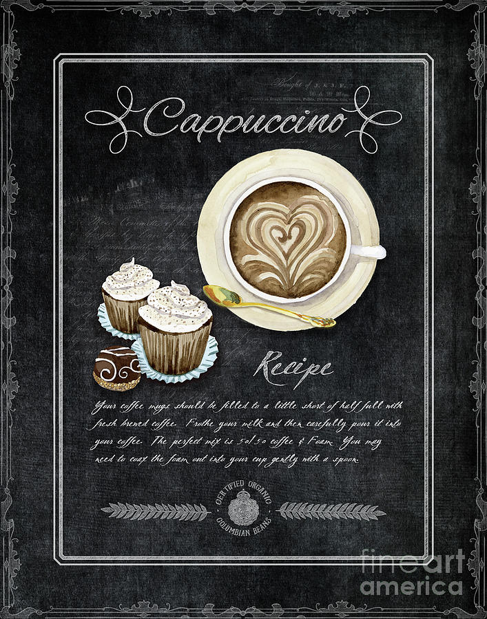 Deja Brew Chalkboard Coffee 3 Cappuccino Cupcakes Chocolate Recipe  Painting by Audrey Jeanne Roberts