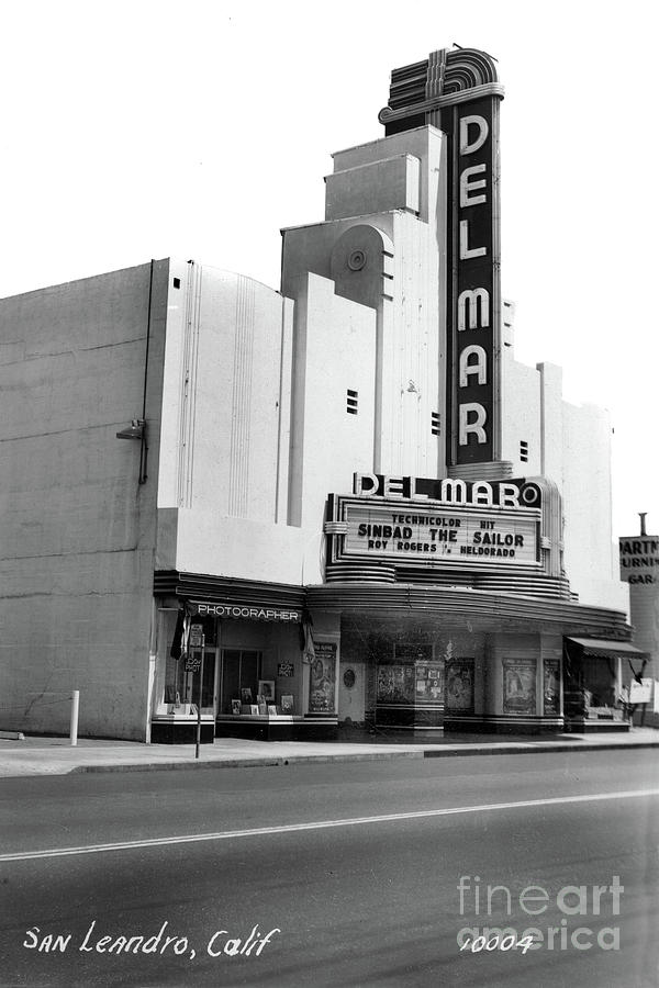 Fantasy Photograph - Del Mar theater, San Leandero with Dow Photographer Studio next door -1947  by Monterey County Historical Society