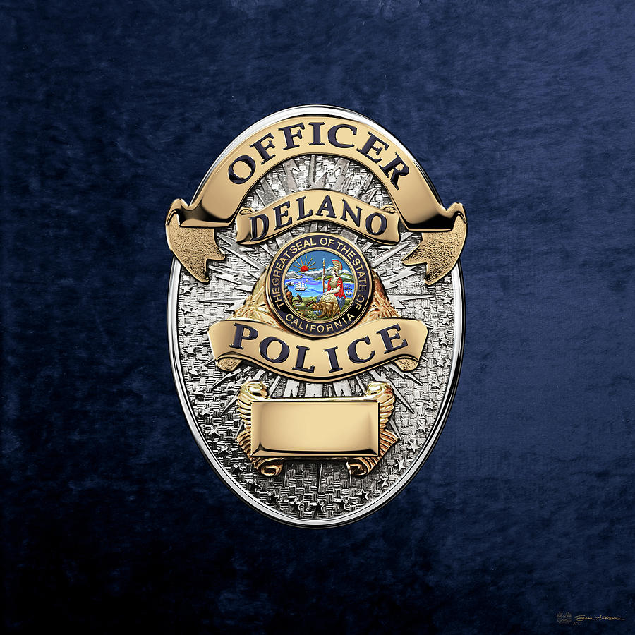 Delano Police Department - Officer Badge over Blue Velvet Digital Art by Serge Averbukh