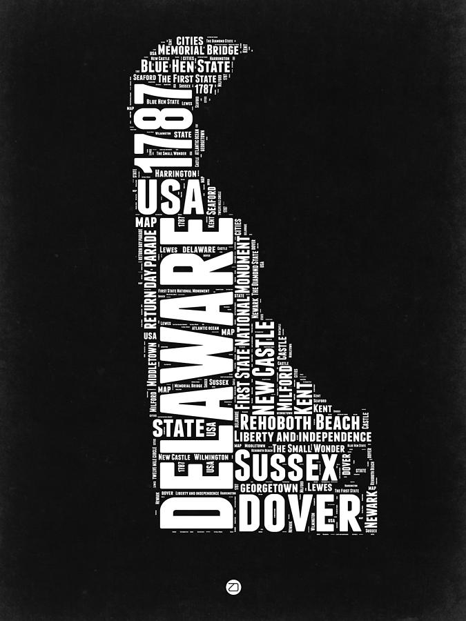 Independence Day Digital Art - Delaware Black and White Map by Naxart Studio
