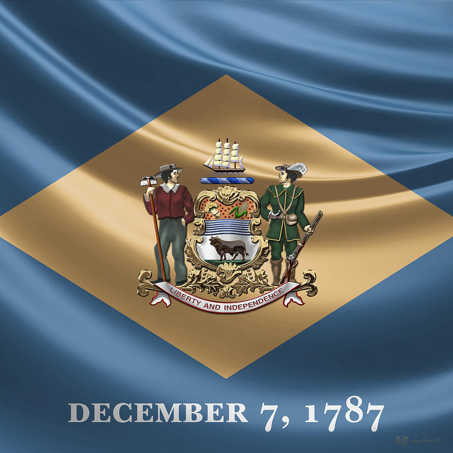 Delaware Coat of Arms over Flag Digital Art by Serge Averbukh