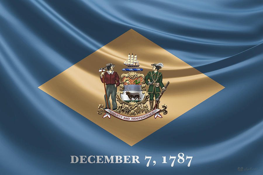 Delaware Coat of Arms over State Flag Digital Art by Serge Averbukh