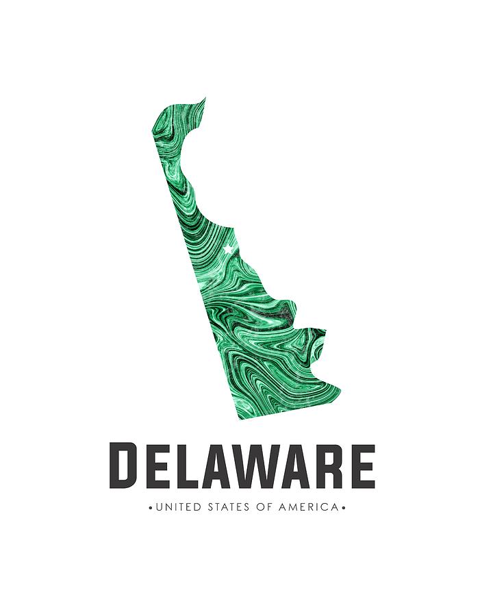 Delaware Map Art Abstract in Green Mixed Media by Studio Grafiikka